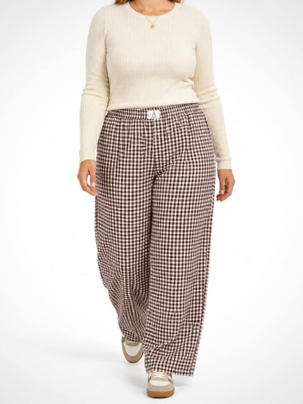 Wide Leg Brown Gingham Pull On Cottagecore Anrabess Comfy Boxer Pant [size XXL]